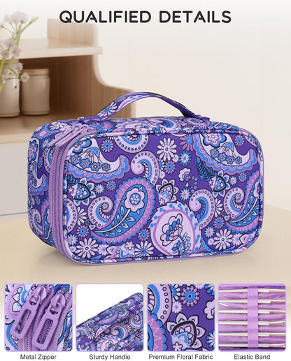 Travel Makeup Bag, Small Floral Cosmetic Bag with Makeup Brush Compartment, Portable Makeup Pouch for Women, Double Layer Makeup Organizer Bag Cute Toiletry Bag