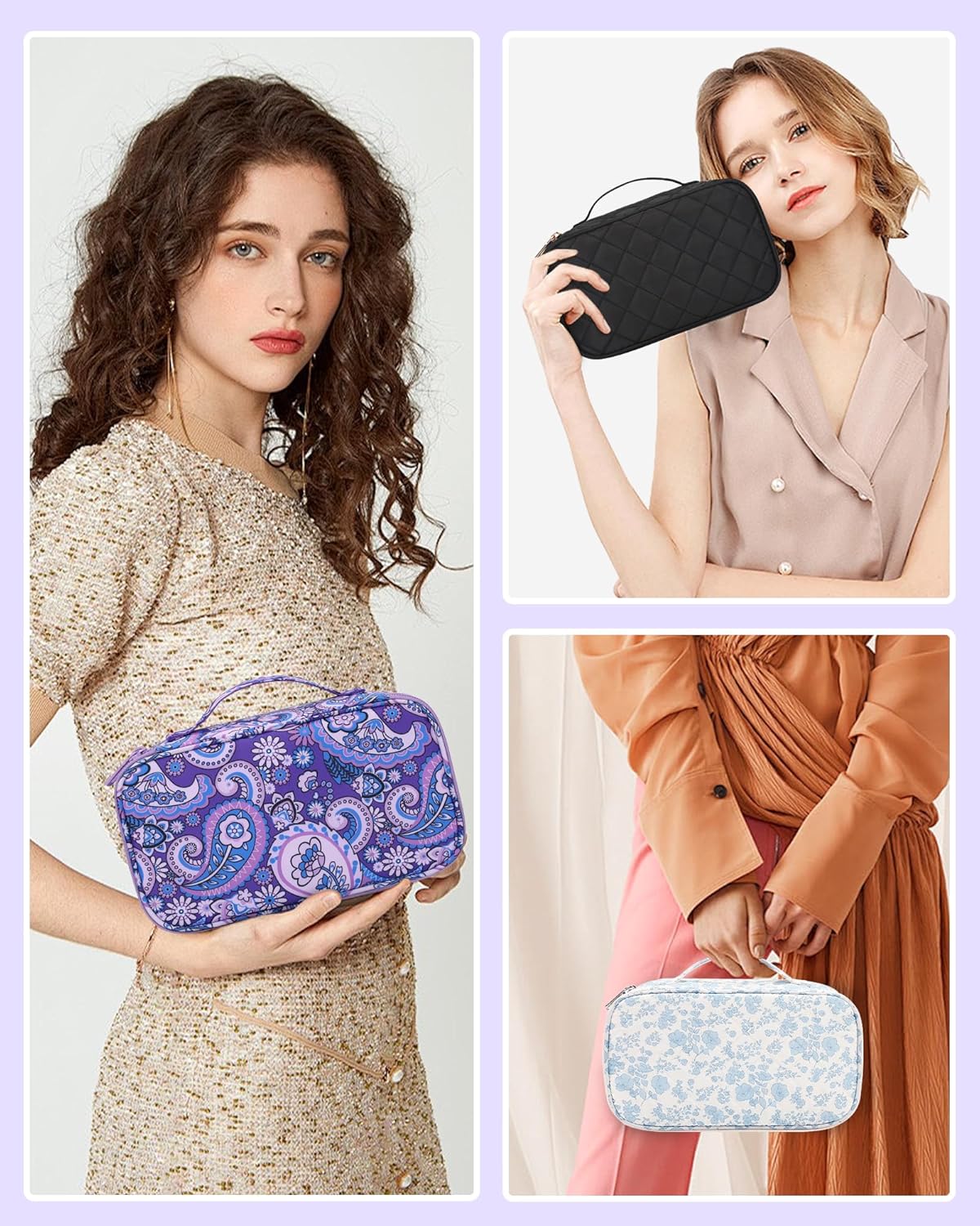 Travel Makeup Bag, Small Floral Cosmetic Bag with Makeup Brush Compartment, Portable Makeup Pouch for Women, Double Layer Makeup Organizer Bag Cute Toiletry Bag