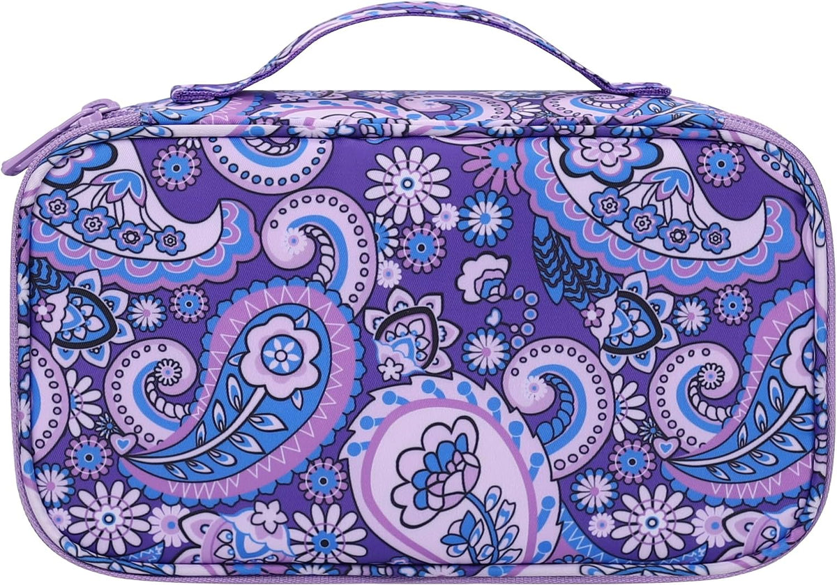 Travel Makeup Bag, Small Floral Cosmetic Bag with Makeup Brush Compartment, Portable Makeup Pouch for Women, Double Layer Makeup Organizer Bag Cute Toiletry Bag