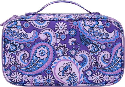 Travel Makeup Bag, Small Floral Cosmetic Bag with Makeup Brush Compartment, Portable Makeup Pouch for Women, Double Layer Makeup Organizer Bag Cute Toiletry Bag