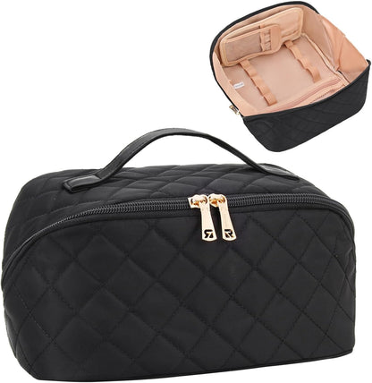 Travel Makeup Bag, Small Floral Cosmetic Bag with Makeup Brush Compartment, Portable Makeup Pouch for Women, Double Layer Makeup Organizer Bag Cute Toiletry Bag
