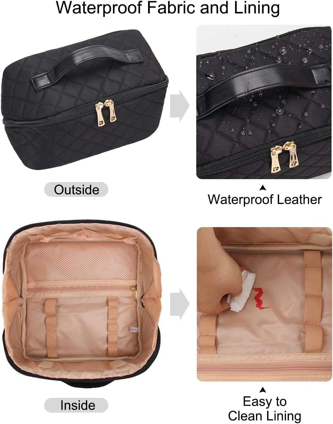 Travel Makeup Bag, Small Floral Cosmetic Bag with Makeup Brush Compartment, Portable Makeup Pouch for Women, Double Layer Makeup Organizer Bag Cute Toiletry Bag
