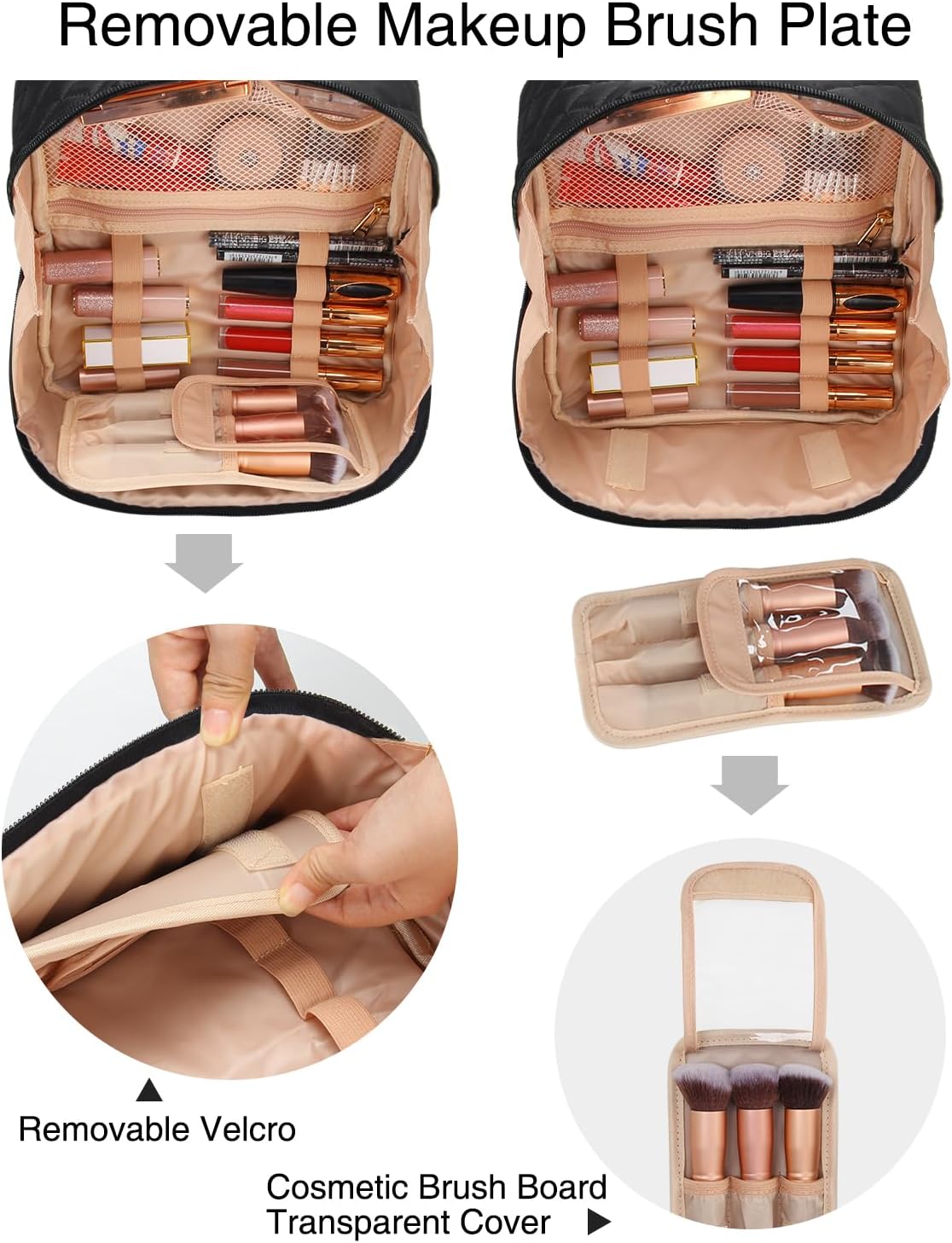 Travel Makeup Bag, Small Floral Cosmetic Bag with Makeup Brush Compartment, Portable Makeup Pouch for Women, Double Layer Makeup Organizer Bag Cute Toiletry Bag