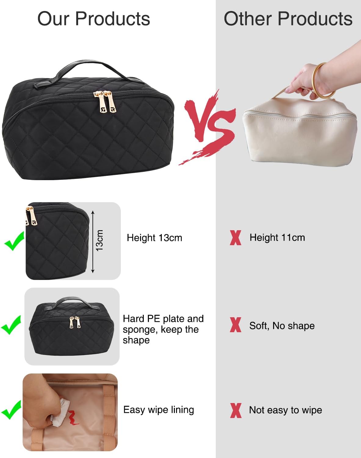 Travel Makeup Bag, Small Floral Cosmetic Bag with Makeup Brush Compartment, Portable Makeup Pouch for Women, Double Layer Makeup Organizer Bag Cute Toiletry Bag