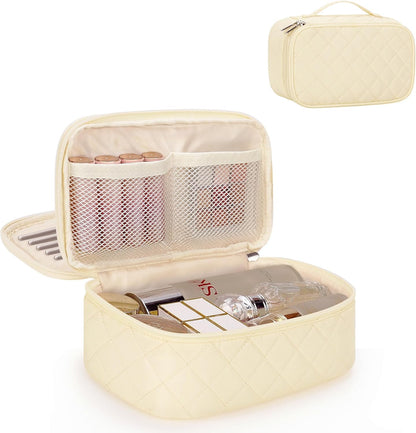 Travel Makeup Bag, Small Floral Cosmetic Bag with Makeup Brush Compartment, Portable Makeup Pouch for Women, Double Layer Makeup Organizer Bag Cute Toiletry Bag