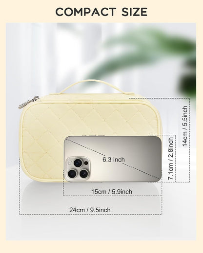 Travel Makeup Bag, Small Floral Cosmetic Bag with Makeup Brush Compartment, Portable Makeup Pouch for Women, Double Layer Makeup Organizer Bag Cute Toiletry Bag