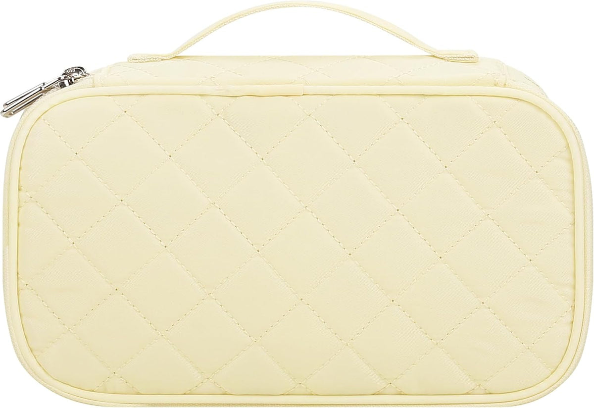 Travel Makeup Bag, Small Floral Cosmetic Bag with Makeup Brush Compartment, Portable Makeup Pouch for Women, Double Layer Makeup Organizer Bag Cute Toiletry Bag