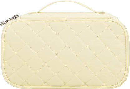 Travel Makeup Bag, Small Floral Cosmetic Bag with Makeup Brush Compartment, Portable Makeup Pouch for Women, Double Layer Makeup Organizer Bag Cute Toiletry Bag