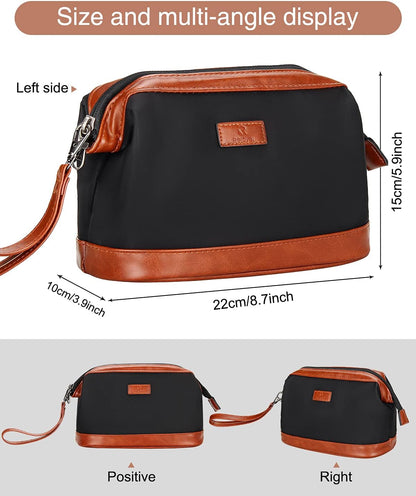 Travel Makeup Bag, Small Floral Cosmetic Bag with Makeup Brush Compartment, Portable Makeup Pouch for Women, Double Layer Makeup Organizer Bag Cute Toiletry Bag