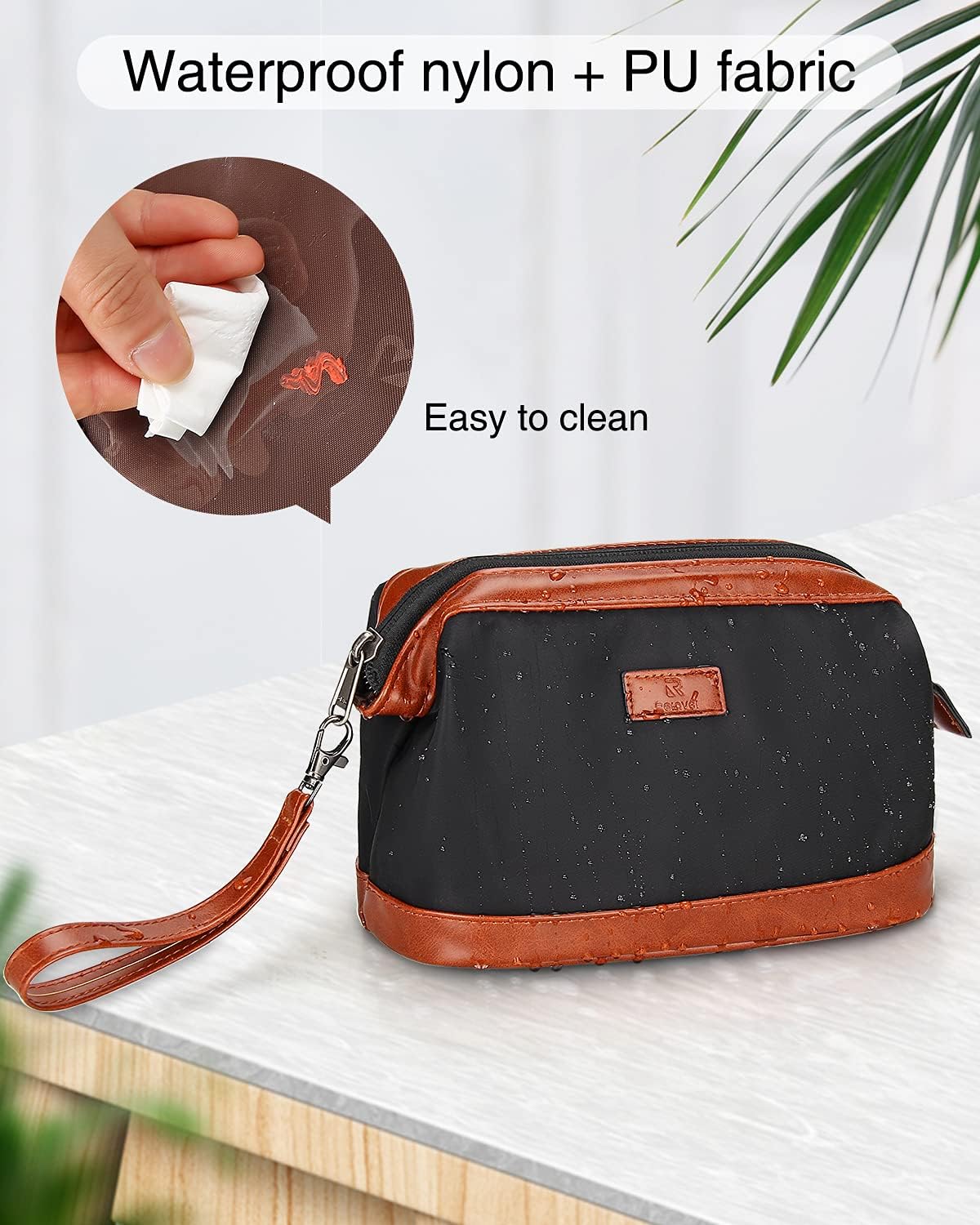 Travel Makeup Bag, Small Floral Cosmetic Bag with Makeup Brush Compartment, Portable Makeup Pouch for Women, Double Layer Makeup Organizer Bag Cute Toiletry Bag