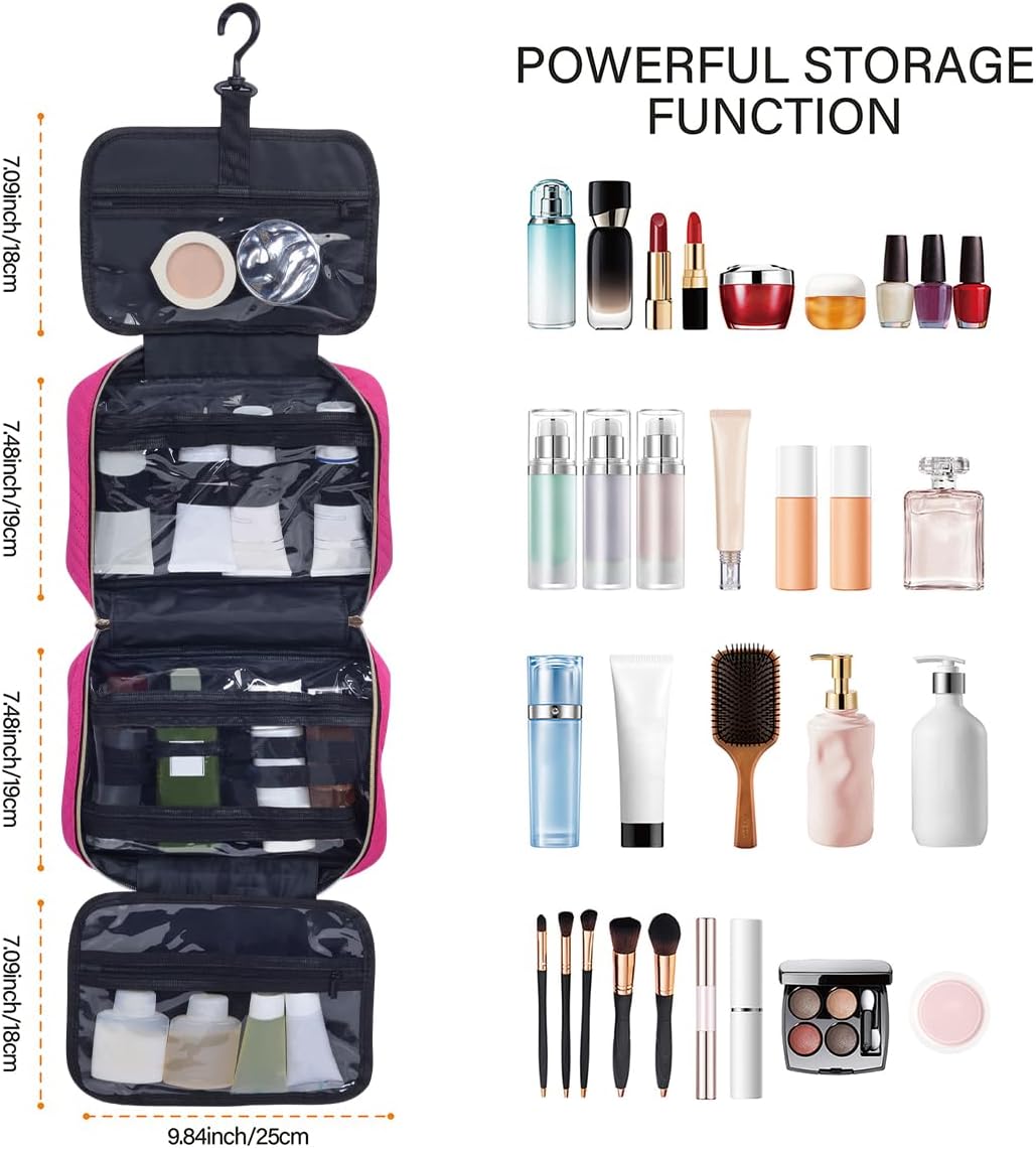 Hanging Toiletry Bag for Women Cosmetic Toiletries Travel Bag, Rose Red