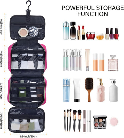 Hanging Toiletry Bag for Women Cosmetic Toiletries Travel Bag, Rose Red