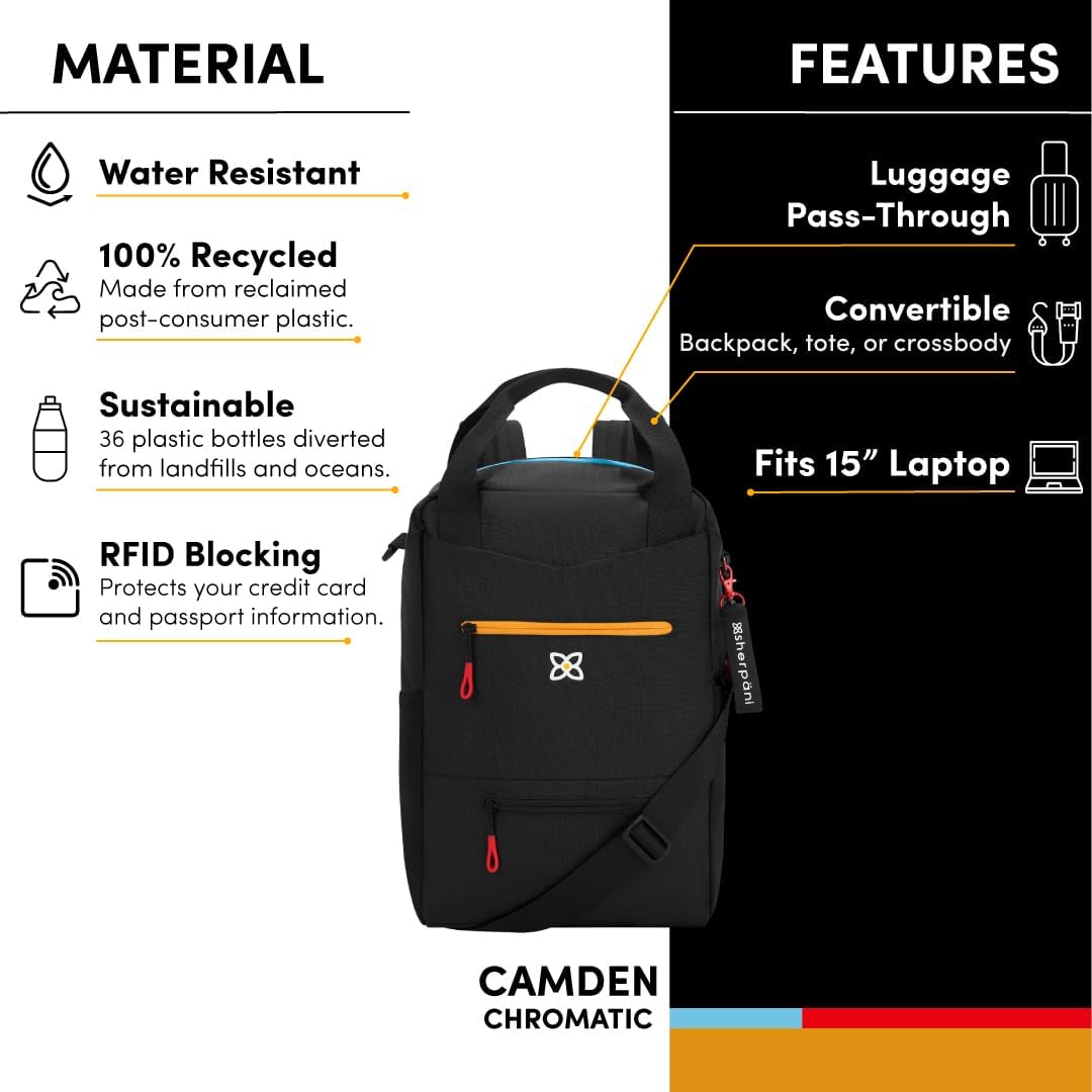 Camden Pro Convertible Backpack for Men Women, Travel Commuter Laptop Backpack & Shoulder Bag, RFID Carry On Personal Item, Expandable, Fits 15.6 Inch Laptop, Travel Gift (Dune)