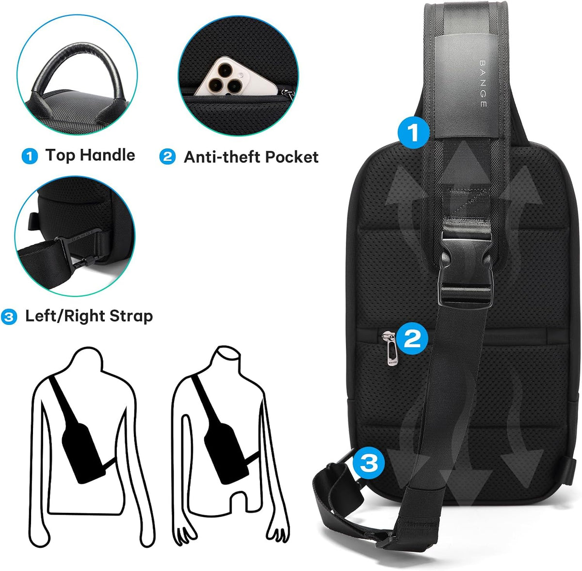 Sling Bag, Large Men's Cross Body bags, Men's Shoulder Bags for Work, Walking, Travel, Hiking…