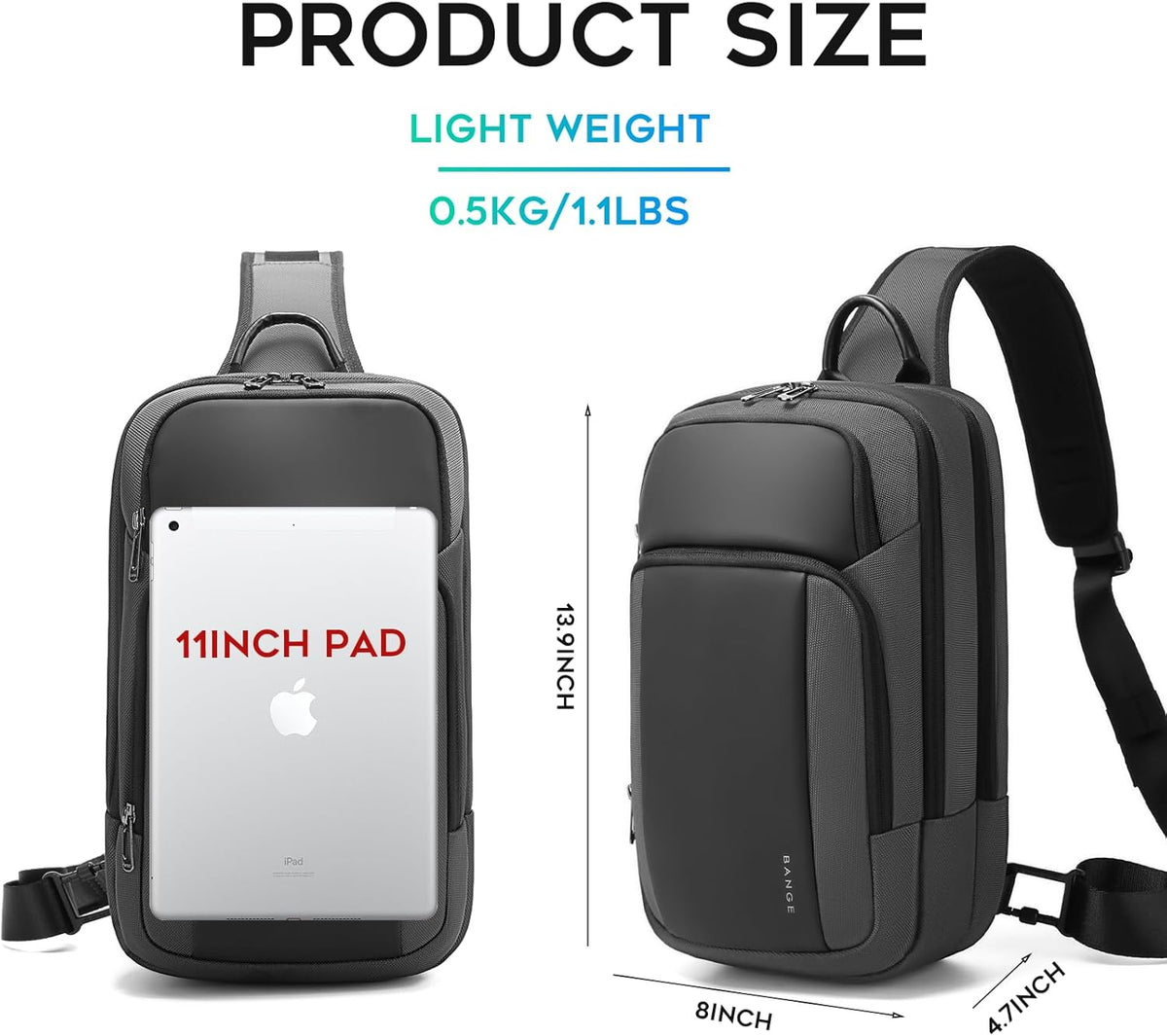 Sling Bag, Large Men's Cross Body bags, Men's Shoulder Bags for Work, Walking, Travel, Hiking…