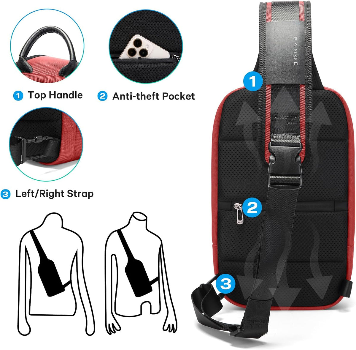 Sling Bag, Large Men's Cross Body bags, Men's Shoulder Bags for Work, Walking, Travel, Hiking…