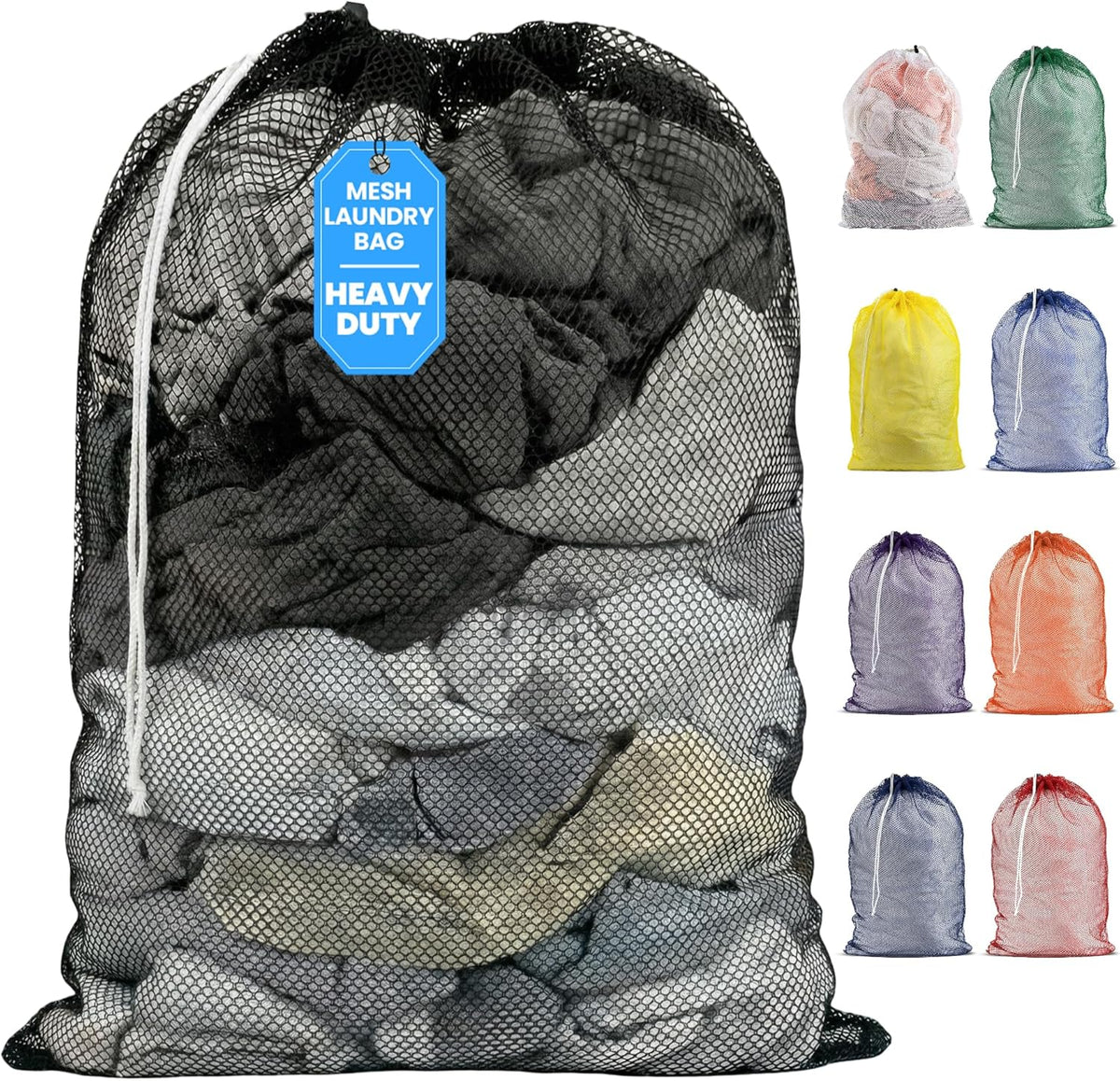 Mesh XL Laundry Bag - Durable, Machine Washable with Secure Drawstring Closure - Perfect for College Dorms, Laundromats, Apartments (Black, Large 24" x 36")
