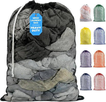Mesh XL Laundry Bag - Durable, Machine Washable with Secure Drawstring Closure - Perfect for College Dorms, Laundromats, Apartments (Black, Large 24" x 36")