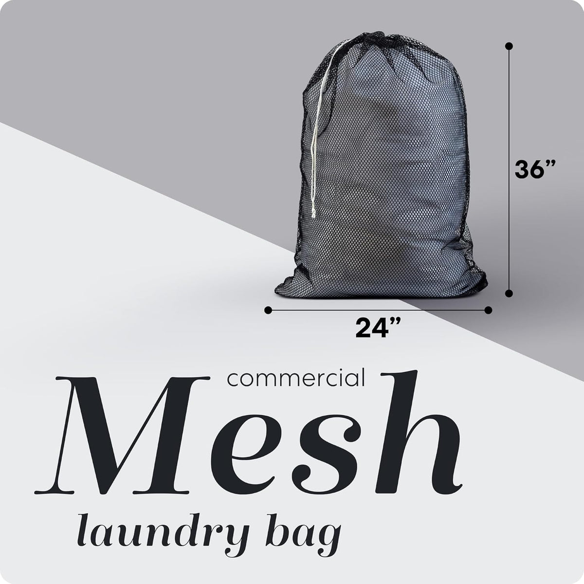 Mesh XL Laundry Bag - Durable, Machine Washable with Secure Drawstring Closure - Perfect for College Dorms, Laundromats, Apartments (Black, Large 24" x 36")