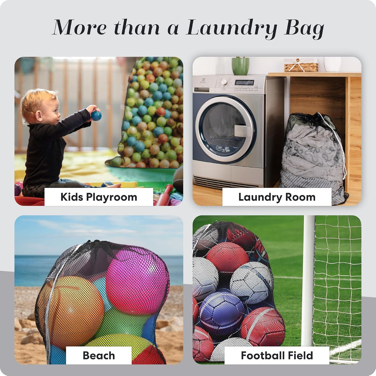 Mesh XL Laundry Bag - Durable, Machine Washable with Secure Drawstring Closure - Perfect for College Dorms, Laundromats, Apartments (Black, Large 24" x 36")