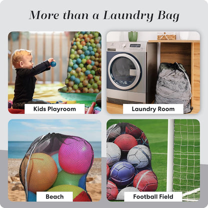 Mesh XL Laundry Bag - Durable, Machine Washable with Secure Drawstring Closure - Perfect for College Dorms, Laundromats, Apartments (Black, Large 24" x 36")