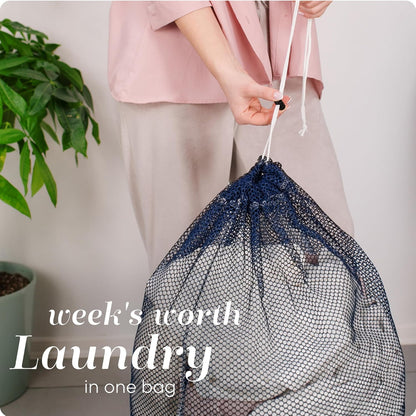Mesh XL Laundry Bag - Durable, Machine Washable with Secure Drawstring Closure - Perfect for College Dorms, Laundromats, Apartments (Black, Large 24" x 36")