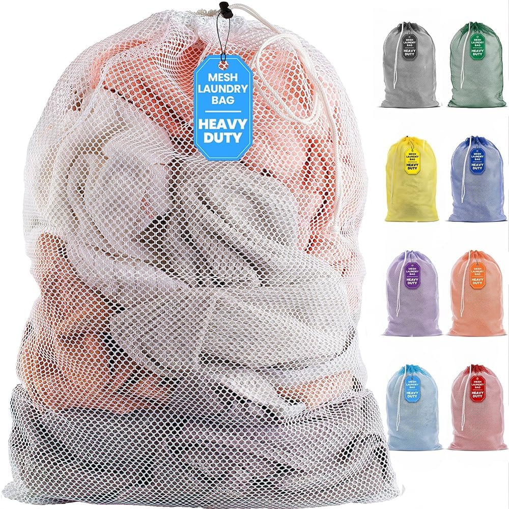 Mesh XL Laundry Bag - Durable, Machine Washable with Secure Drawstring Closure - Perfect for College Dorms, Laundromats, Apartments (Black, Large 24" x 36")