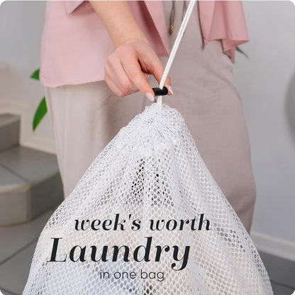 Mesh XL Laundry Bag - Durable, Machine Washable with Secure Drawstring Closure - Perfect for College Dorms, Laundromats, Apartments (Black, Large 24" x 36")