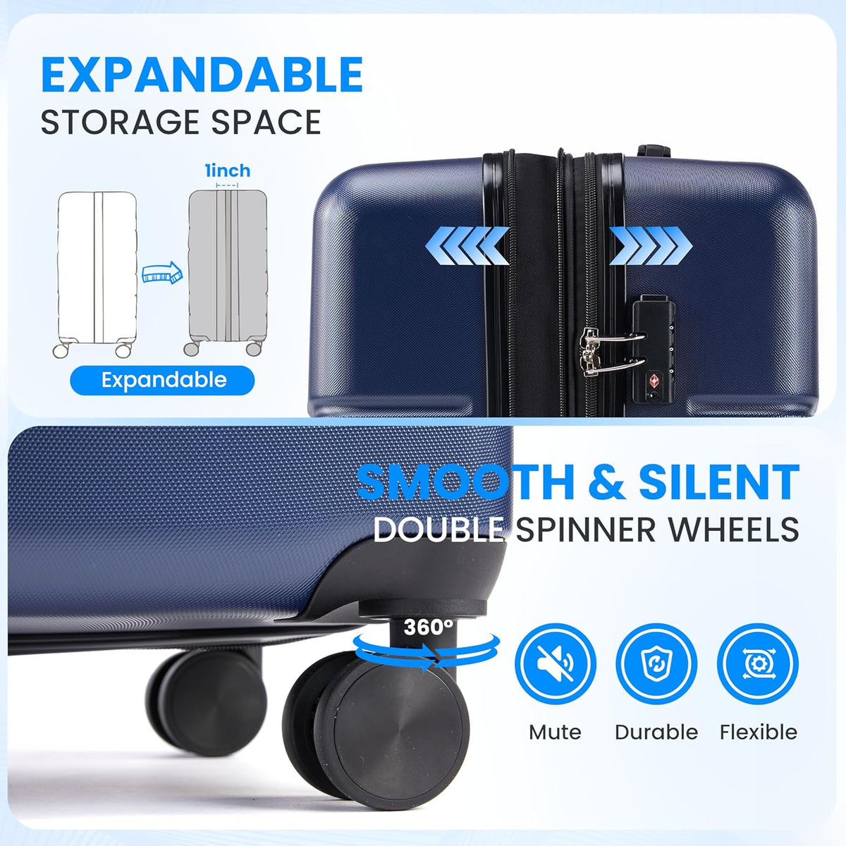 20 Inch Hardside Carry On Luggage, Suitcase with Double Spinner Wheels & TSA Lock, Hard Shell Suitcase, Expandable Rolling Lightweight Luggage, White