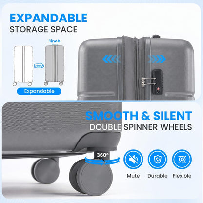 20 Inch Hardside Carry On Luggage, Suitcase with Double Spinner Wheels & TSA Lock, Hard Shell Suitcase, Expandable Rolling Lightweight Luggage, White