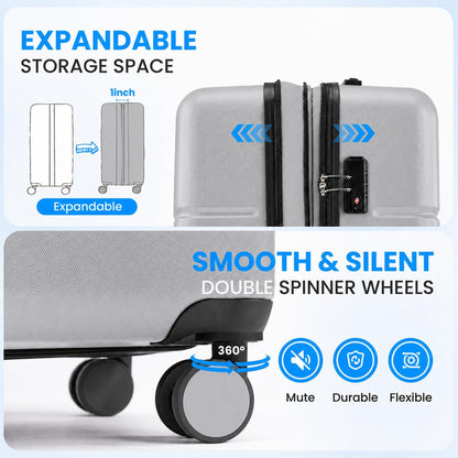 20 Inch Hardside Carry On Luggage, Suitcase with Double Spinner Wheels & TSA Lock, Hard Shell Suitcase, Expandable Rolling Lightweight Luggage, White