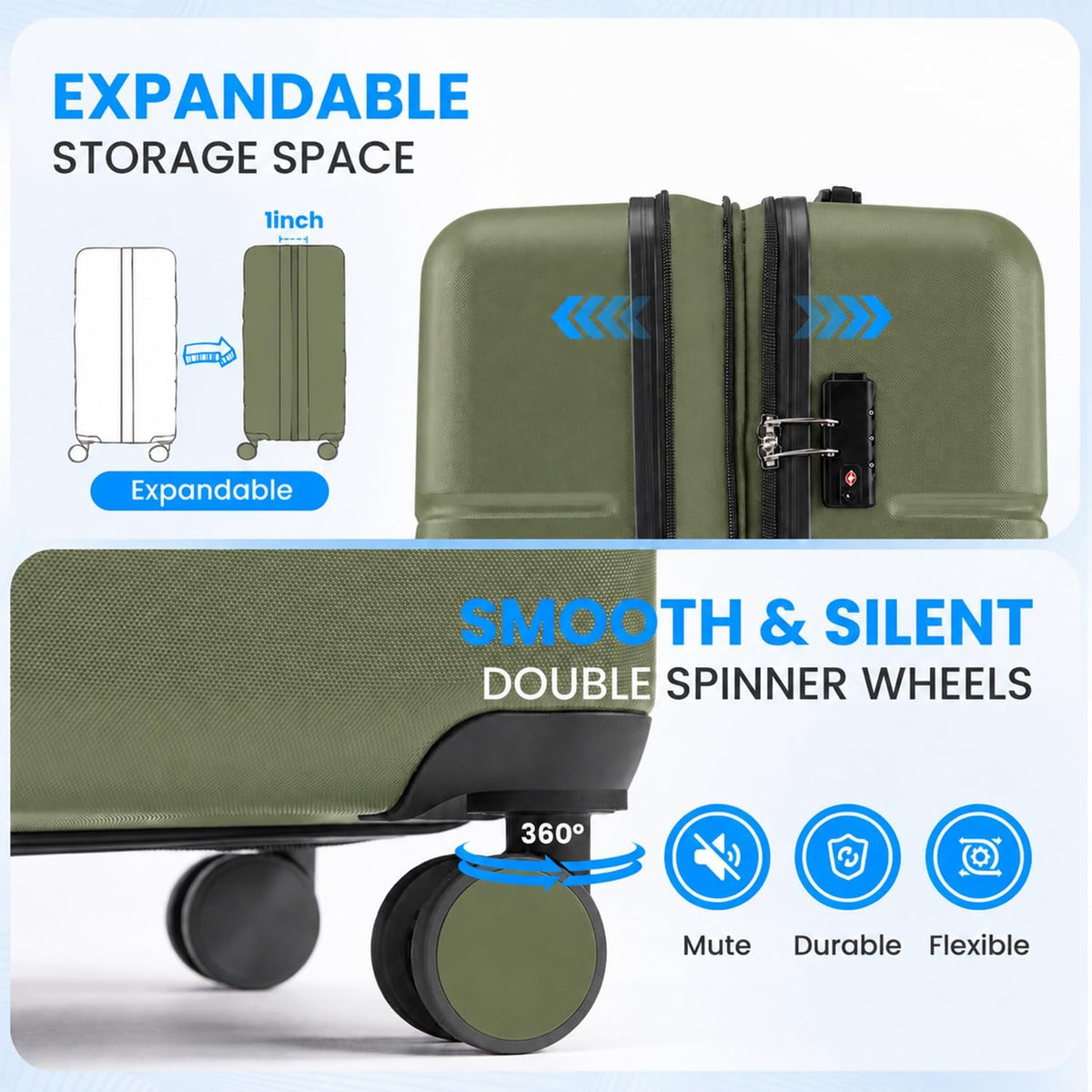 20 Inch Hardside Carry On Luggage, Suitcase with Double Spinner Wheels & TSA Lock, Hard Shell Suitcase, Expandable Rolling Lightweight Luggage, White