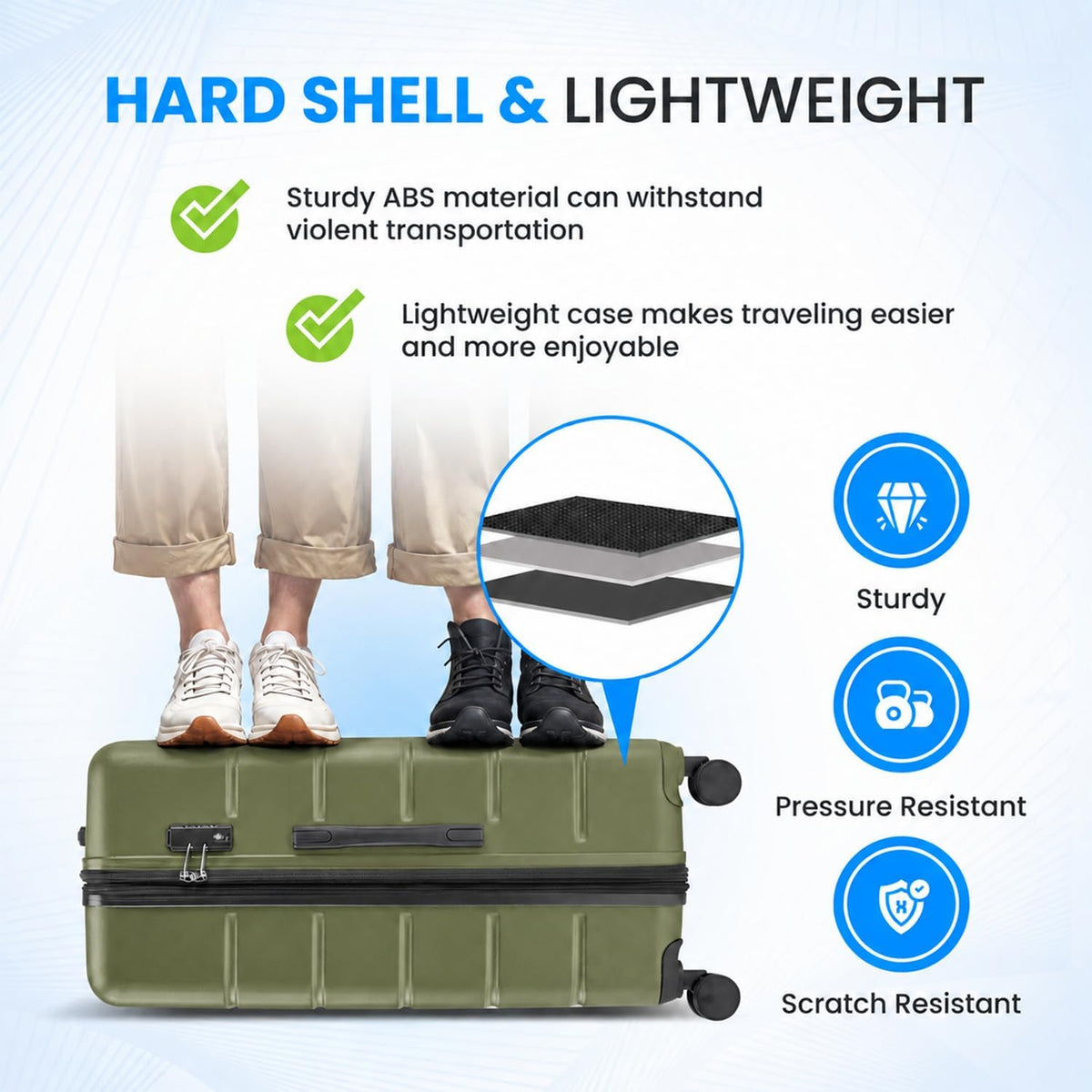 20 Inch Hardside Carry On Luggage, Suitcase with Double Spinner Wheels & TSA Lock, Hard Shell Suitcase, Expandable Rolling Lightweight Luggage, White
