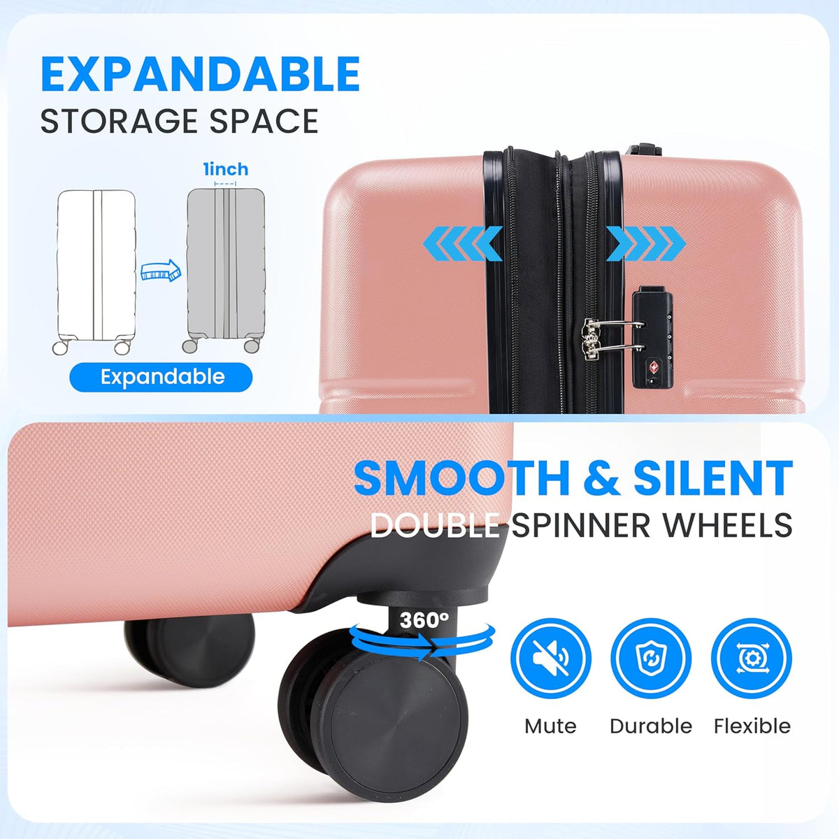 20 Inch Hardside Carry On Luggage, Suitcase with Double Spinner Wheels & TSA Lock, Hard Shell Suitcase, Expandable Rolling Lightweight Luggage, White