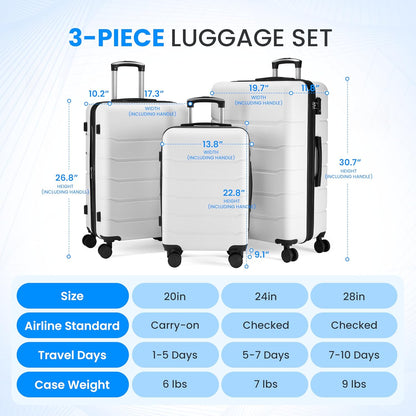 20 Inch Hardside Carry On Luggage, Suitcase with Double Spinner Wheels & TSA Lock, Hard Shell Suitcase, Expandable Rolling Lightweight Luggage, White