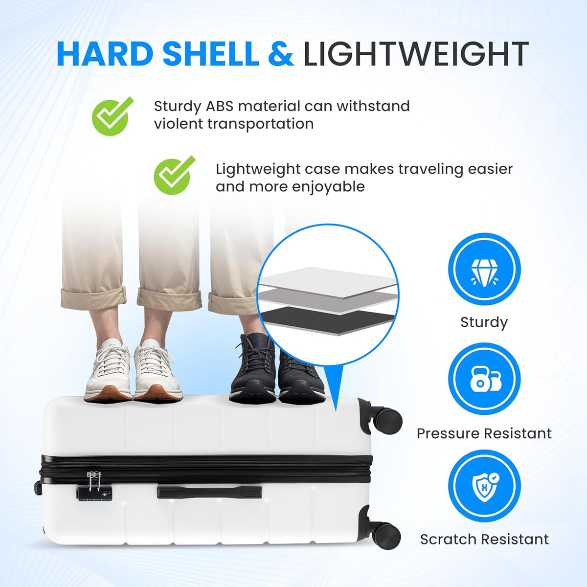 20 Inch Hardside Carry On Luggage, Suitcase with Double Spinner Wheels & TSA Lock, Hard Shell Suitcase, Expandable Rolling Lightweight Luggage, White