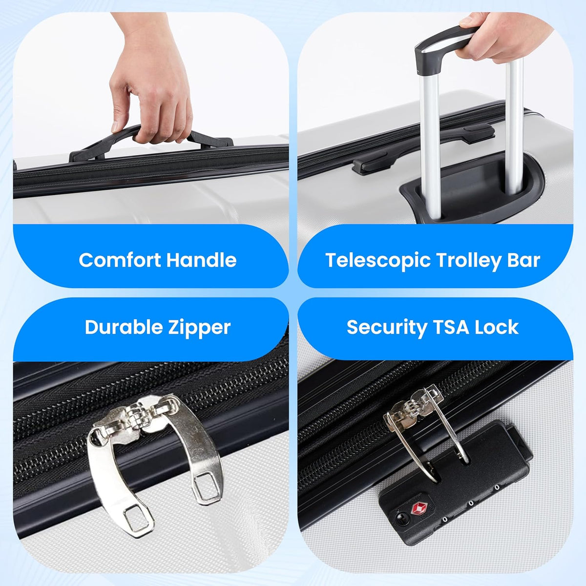 20 Inch Hardside Carry On Luggage, Suitcase with Double Spinner Wheels & TSA Lock, Hard Shell Suitcase, Expandable Rolling Lightweight Luggage, White