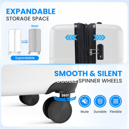 20 Inch Hardside Carry On Luggage, Suitcase with Double Spinner Wheels & TSA Lock, Hard Shell Suitcase, Expandable Rolling Lightweight Luggage, White
