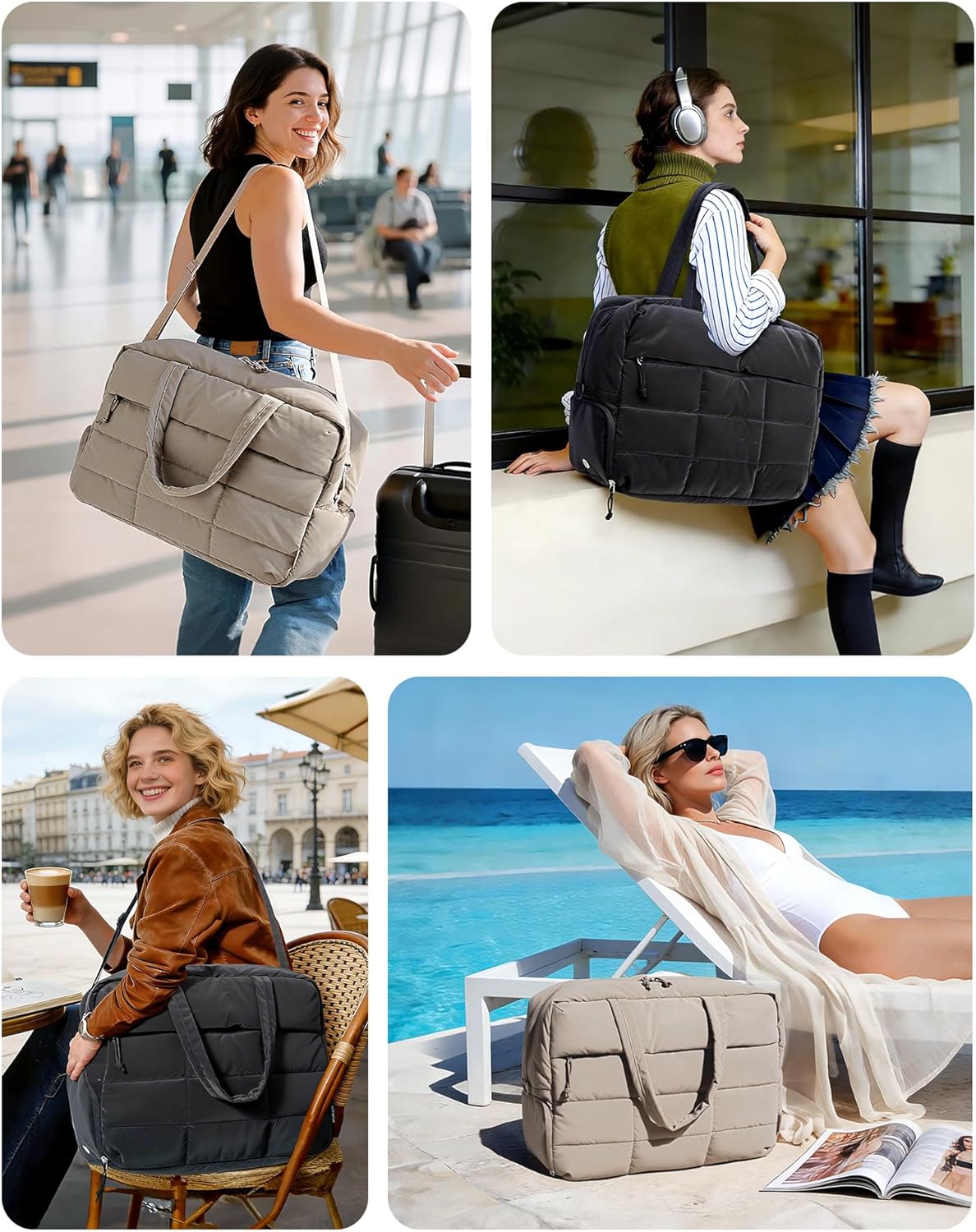 Gym Bag for Women, Carry on Travel Duffel Bag, Water-resistant Weekender with Shoe Compartment for Gym Travel Work, Dim Gray, Medium