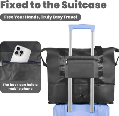 Large Capacity Foldable Travel Duffel Bag Overnight Carry on Luggage Bag Expandable Travel Bag Waterproof Weekender Bag for Women and Men,Sports Gym Bags for Tourism Flight