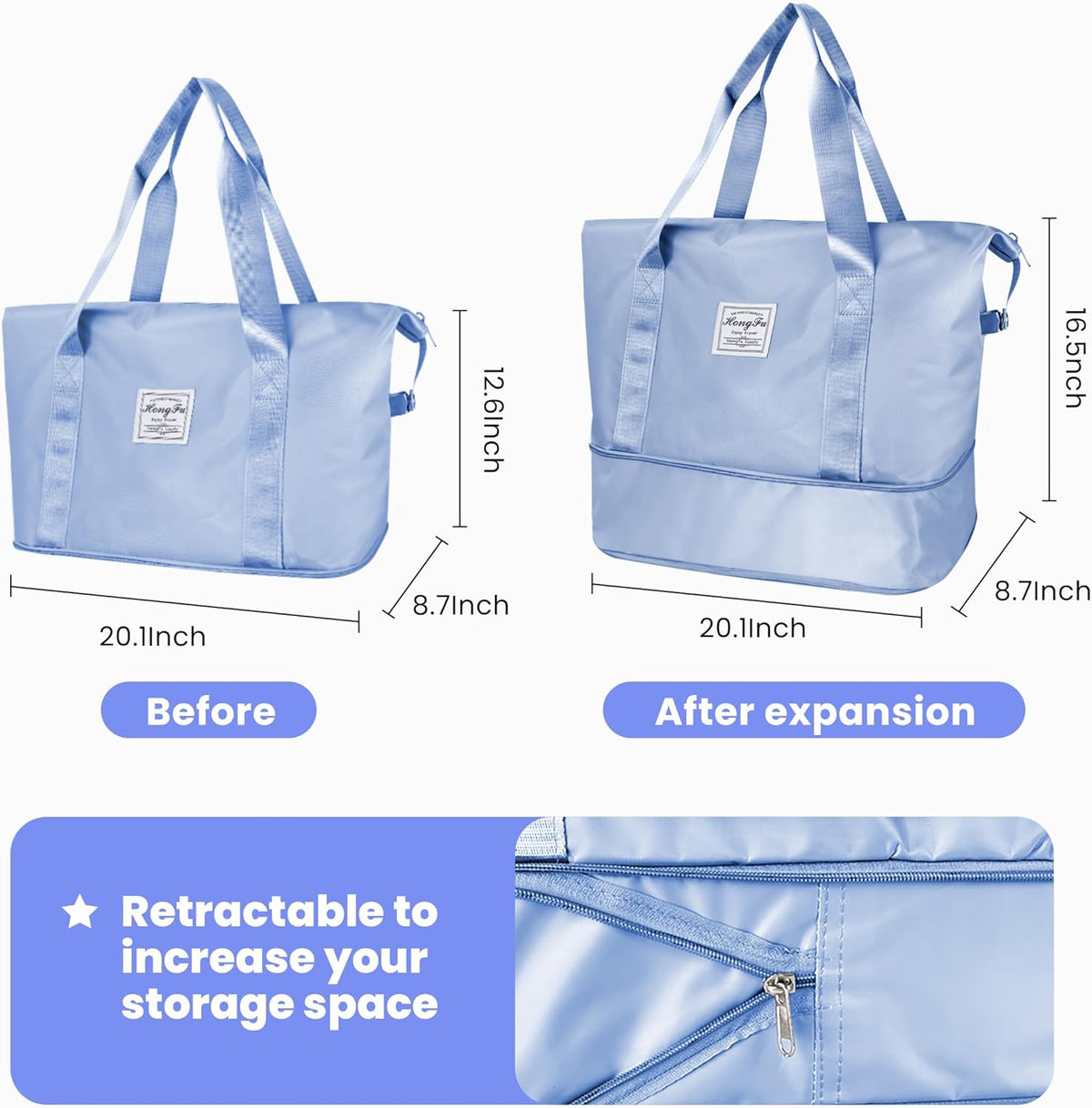 Large Capacity Foldable Travel Duffel Bag Overnight Carry on Luggage Bag Expandable Travel Bag Waterproof Weekender Bag for Women and Men,Sports Gym Bags for Tourism Flight
