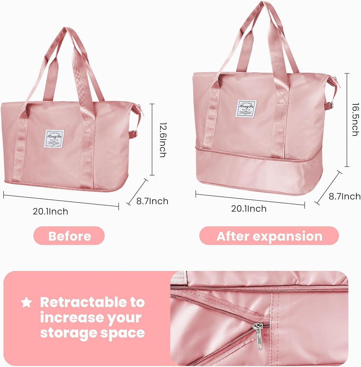 Large Capacity Foldable Travel Duffel Bag Overnight Carry on Luggage Bag Expandable Travel Bag Waterproof Weekender Bag for Women and Men,Sports Gym Bags for Tourism Flight