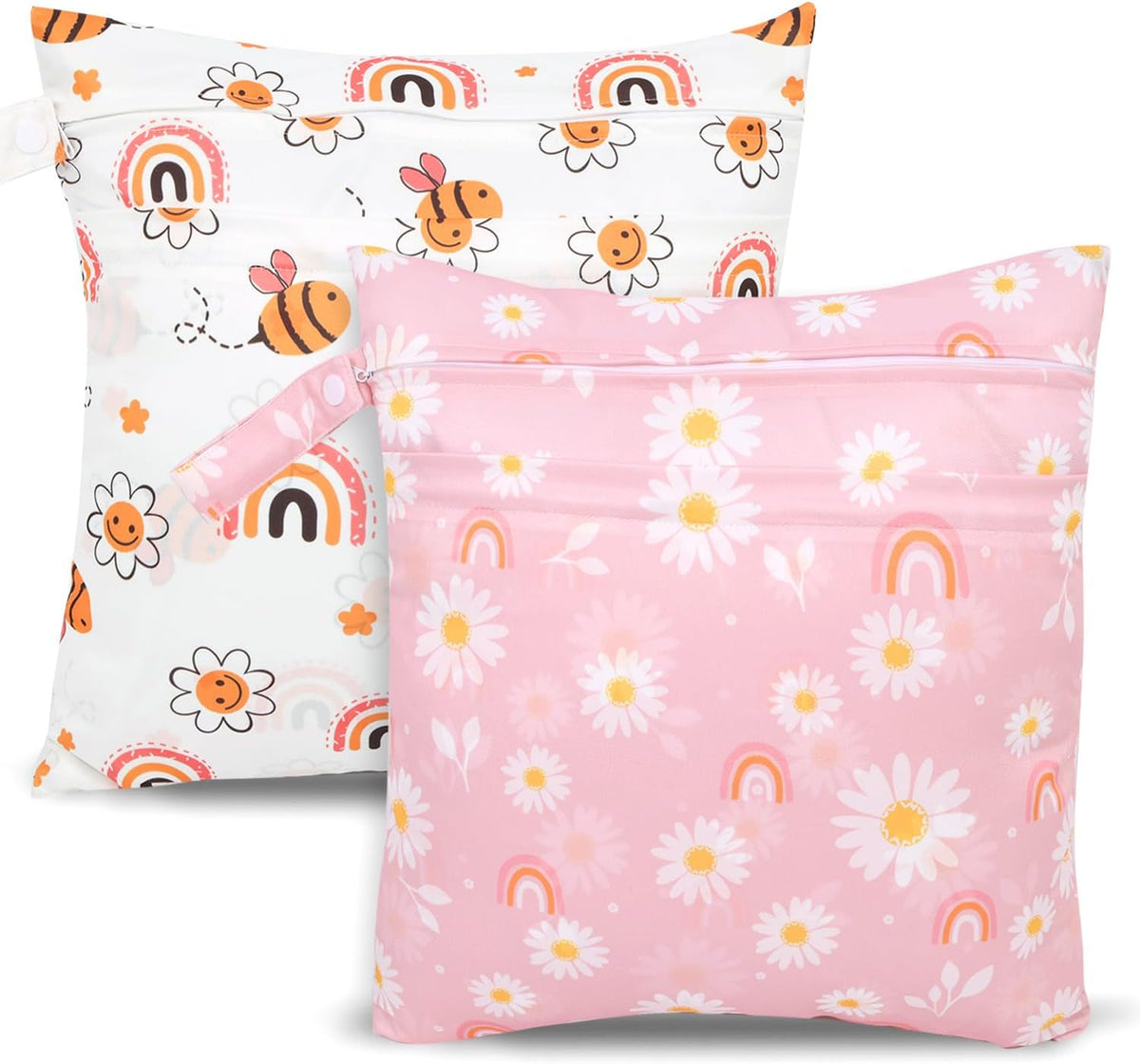 2pcs Cloth Diaper Wet Dry Bags, Waterproof Reusable Wet Bag with 2 Zipper Pockets & Handle, Washable Laundry Bags for Baby Adult Clothes Travel Beach Pool Daycare Yoga Gym Exercise Swimsuits