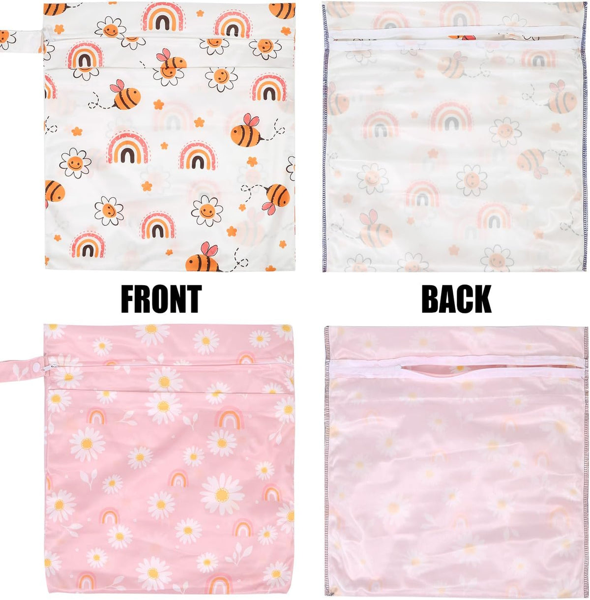 2pcs Cloth Diaper Wet Dry Bags, Waterproof Reusable Wet Bag with 2 Zipper Pockets & Handle, Washable Laundry Bags for Baby Adult Clothes Travel Beach Pool Daycare Yoga Gym Exercise Swimsuits