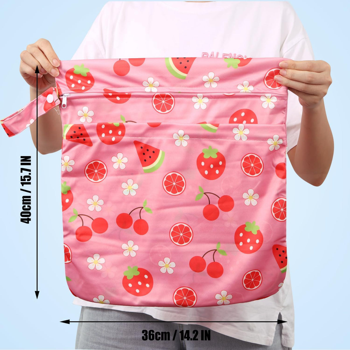 2pcs Cloth Diaper Wet Dry Bags, Waterproof Reusable Wet Bag with 2 Zipper Pockets & Handle, Washable Laundry Bags for Baby Adult Clothes Travel Beach Pool Daycare Yoga Gym Exercise Swimsuits