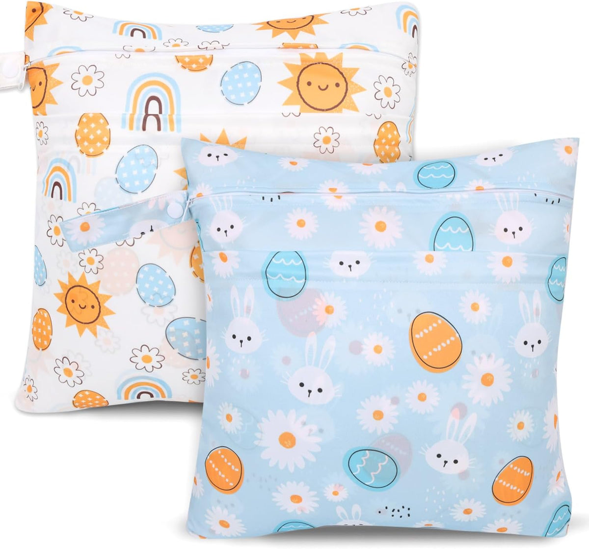 2pcs Cloth Diaper Wet Dry Bags, Waterproof Reusable Wet Bag with 2 Zipper Pockets & Handle, Washable Laundry Bags for Baby Adult Clothes Travel Beach Pool Daycare Yoga Gym Exercise Swimsuits
