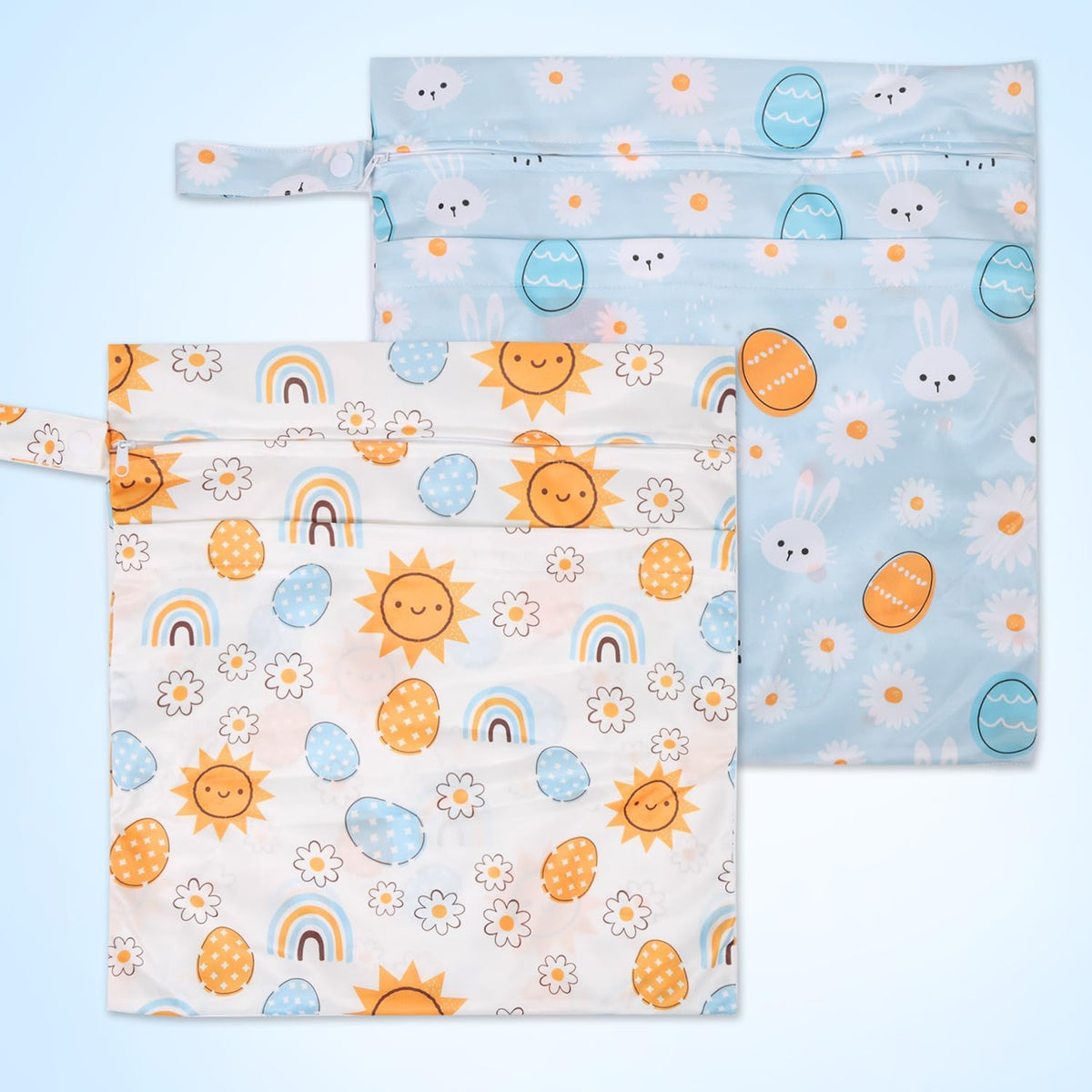 2pcs Cloth Diaper Wet Dry Bags, Waterproof Reusable Wet Bag with 2 Zipper Pockets & Handle, Washable Laundry Bags for Baby Adult Clothes Travel Beach Pool Daycare Yoga Gym Exercise Swimsuits