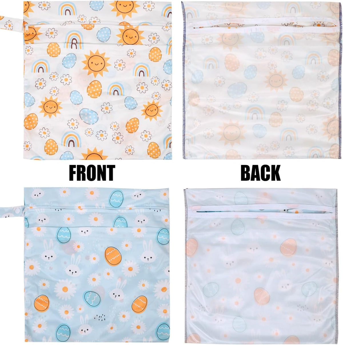 2pcs Cloth Diaper Wet Dry Bags, Waterproof Reusable Wet Bag with 2 Zipper Pockets & Handle, Washable Laundry Bags for Baby Adult Clothes Travel Beach Pool Daycare Yoga Gym Exercise Swimsuits