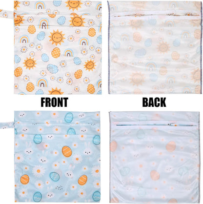 2pcs Cloth Diaper Wet Dry Bags, Waterproof Reusable Wet Bag with 2 Zipper Pockets & Handle, Washable Laundry Bags for Baby Adult Clothes Travel Beach Pool Daycare Yoga Gym Exercise Swimsuits