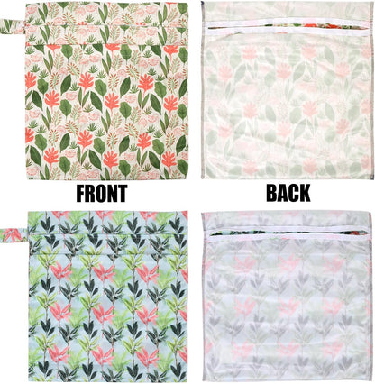 2pcs Cloth Diaper Wet Dry Bags, Waterproof Reusable Wet Bag with 2 Zipper Pockets & Handle, Washable Laundry Bags for Baby Adult Clothes Travel Beach Pool Daycare Yoga Gym Exercise Swimsuits